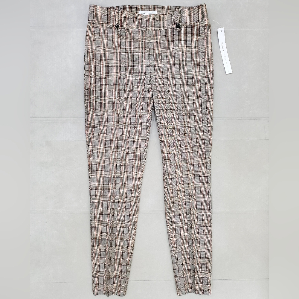 Carole Wren ankle pants women's 10 black red houndstooth plaid skinny pull on